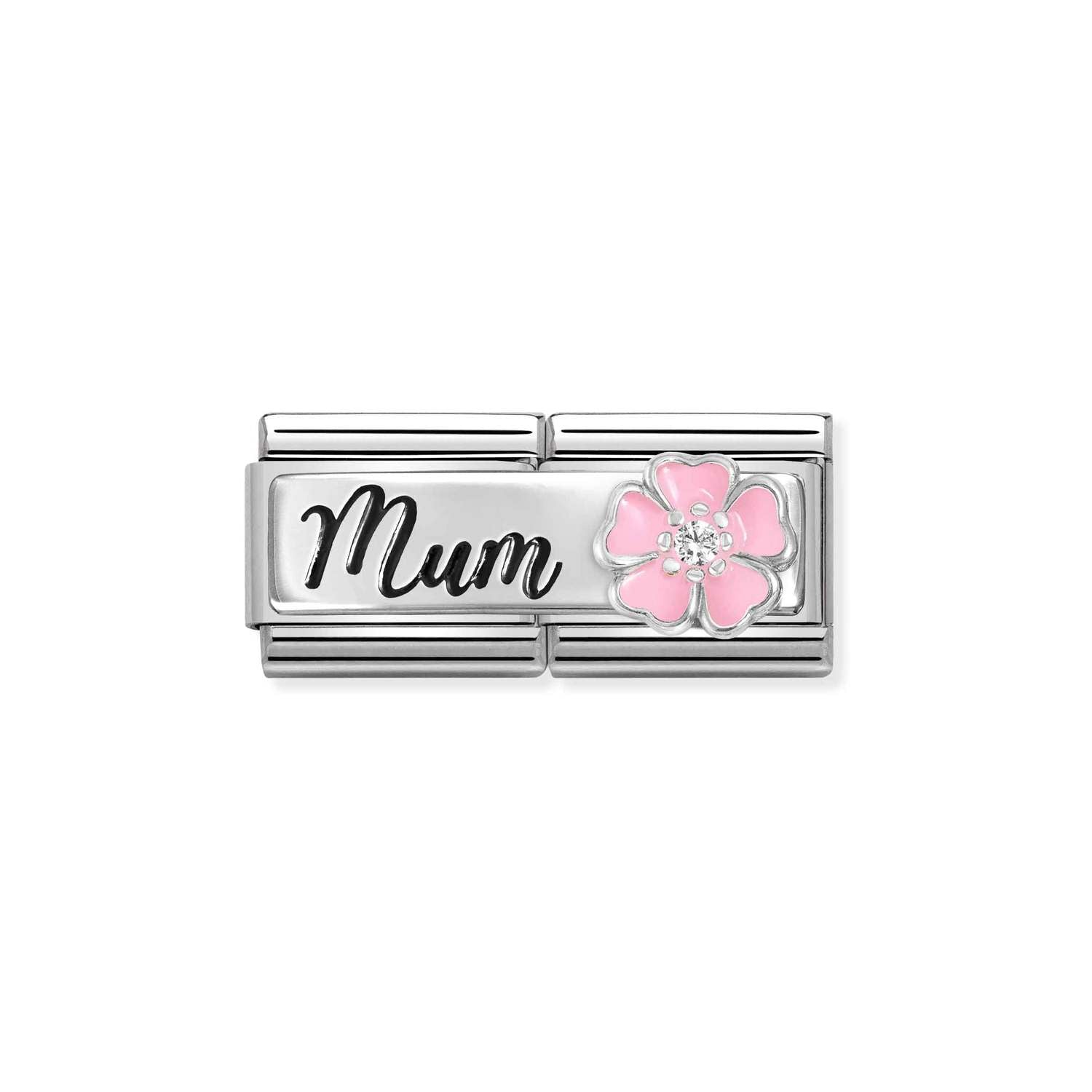 Nomination DOUBLE Classic DETAILED Silver and Cubic Zirconia Mum with flower Charm
