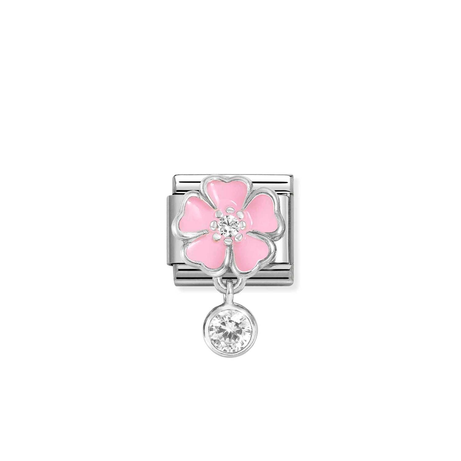 Nomination Classic CHARMS Silver and Cubic Zirconia Pink flower with round Charm