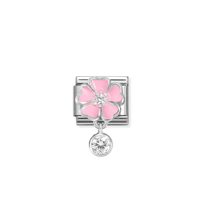 Nomination Classic CHARMS Silver and Cubic Zirconia Pink flower with round Charm