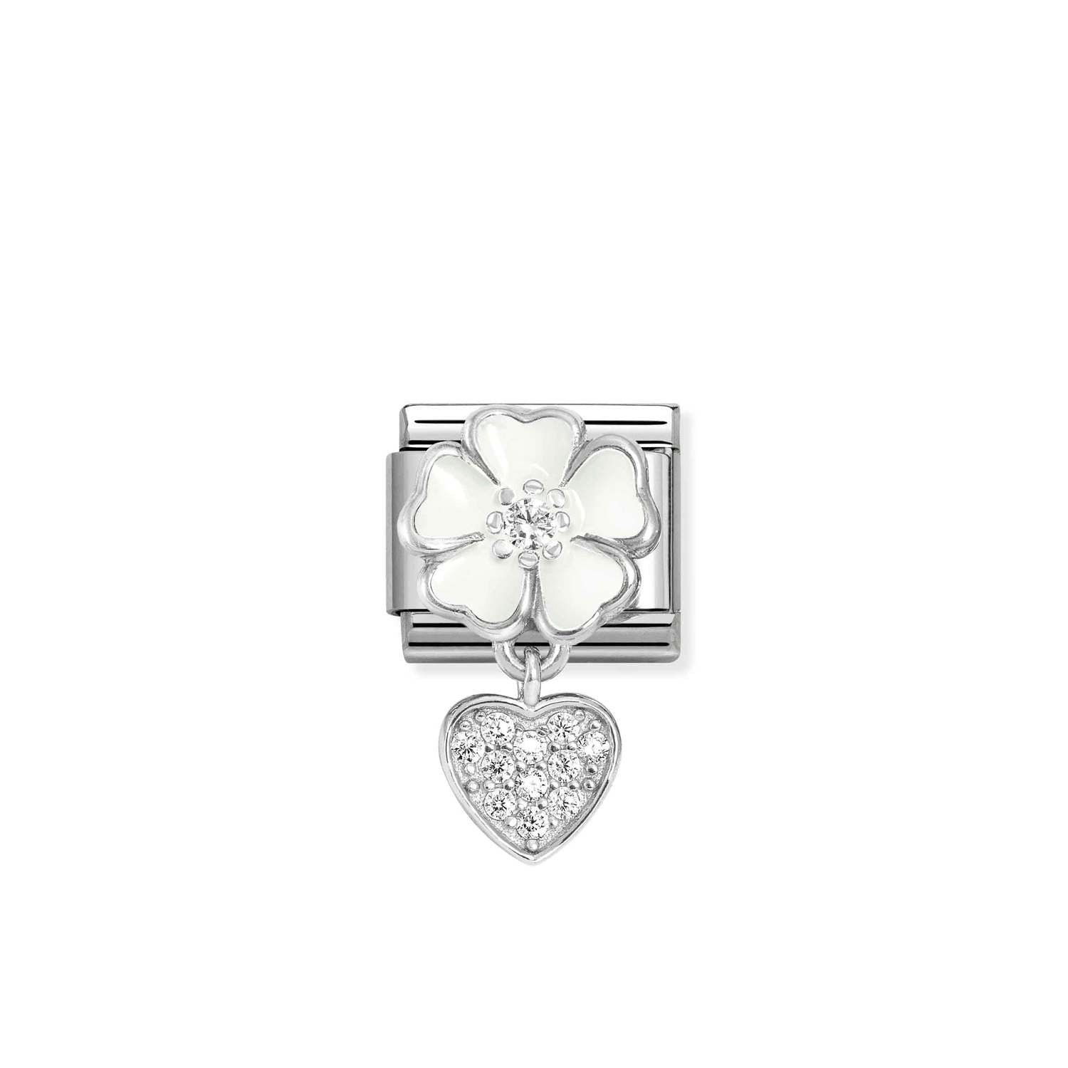 Nomination Classic CHARMS Silver and Cubic Zirconia White flower with heart Charm
