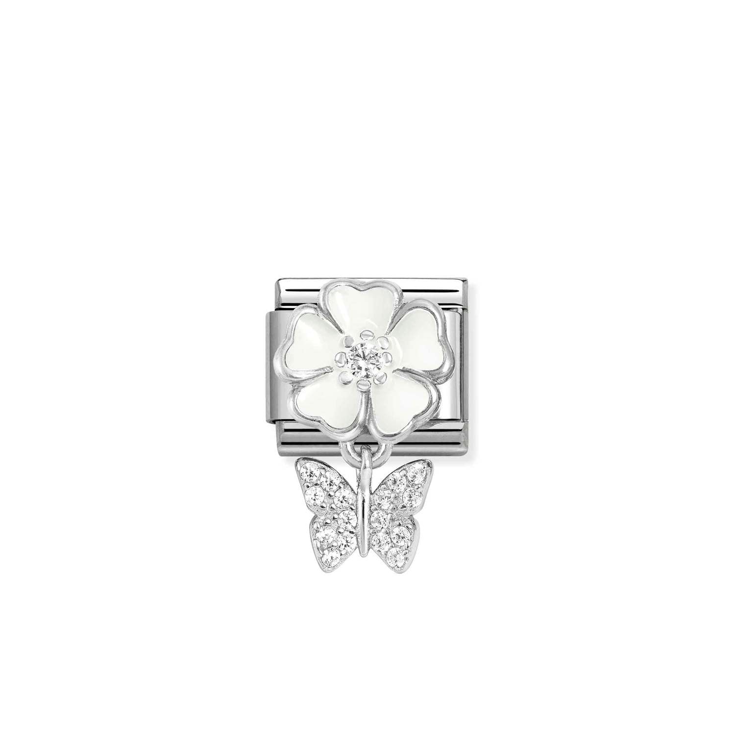 Nomination Classic CHARMS Silver and Cubic Zirconia White flower with butterfly Charm