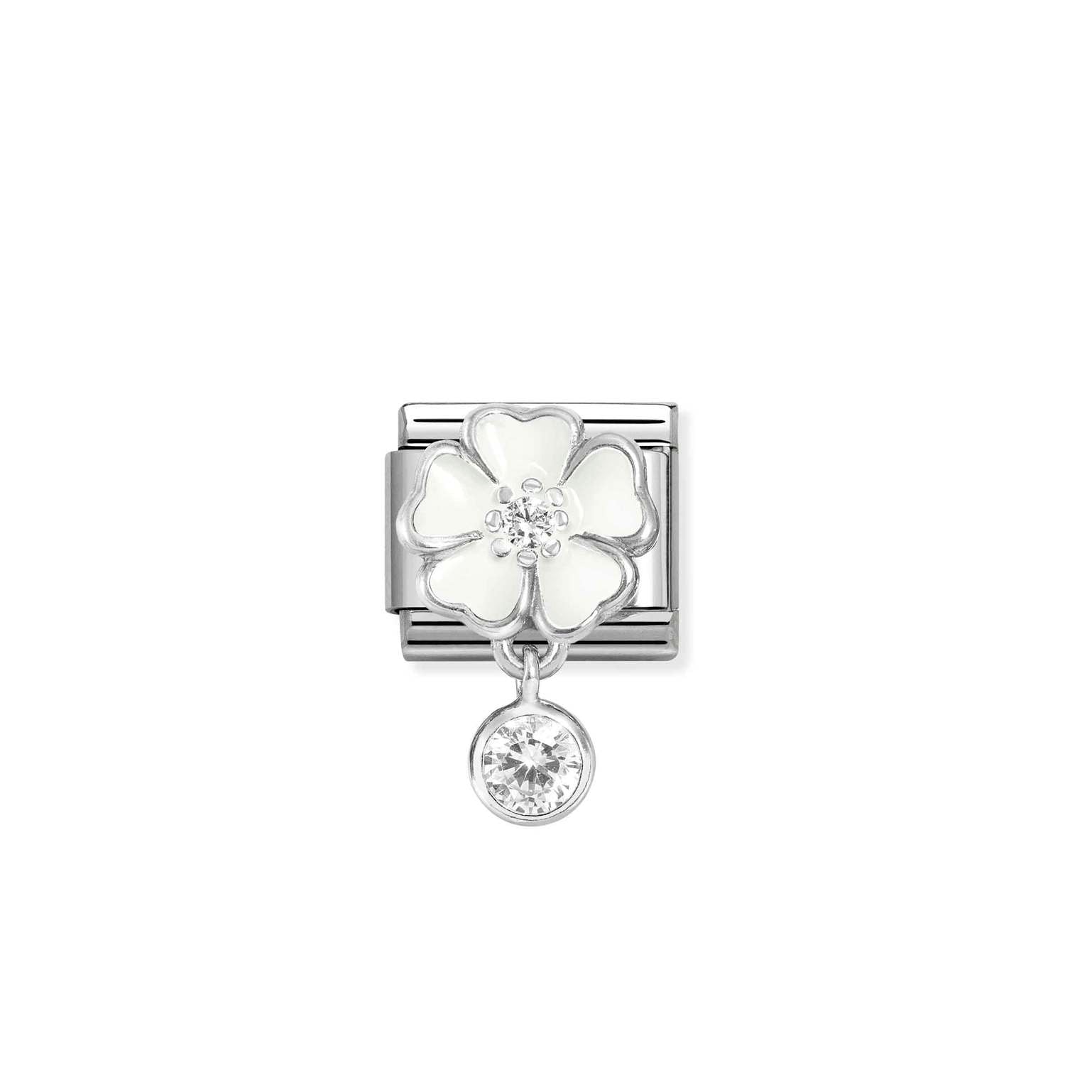 Nomination Classic CHARMS Silver and Cubic Zirconia White flower with round Charm