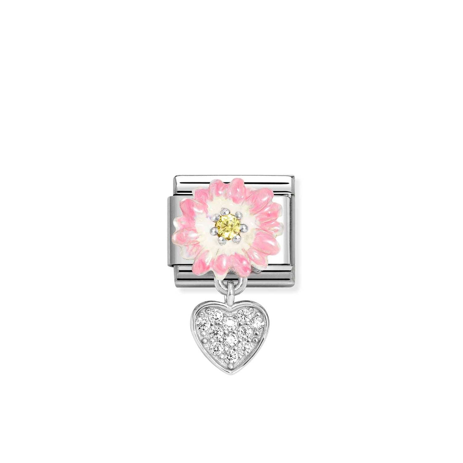 Nomination Classic CHARMS Silver and Cubic Zirconia Pink daisy with heart Charm