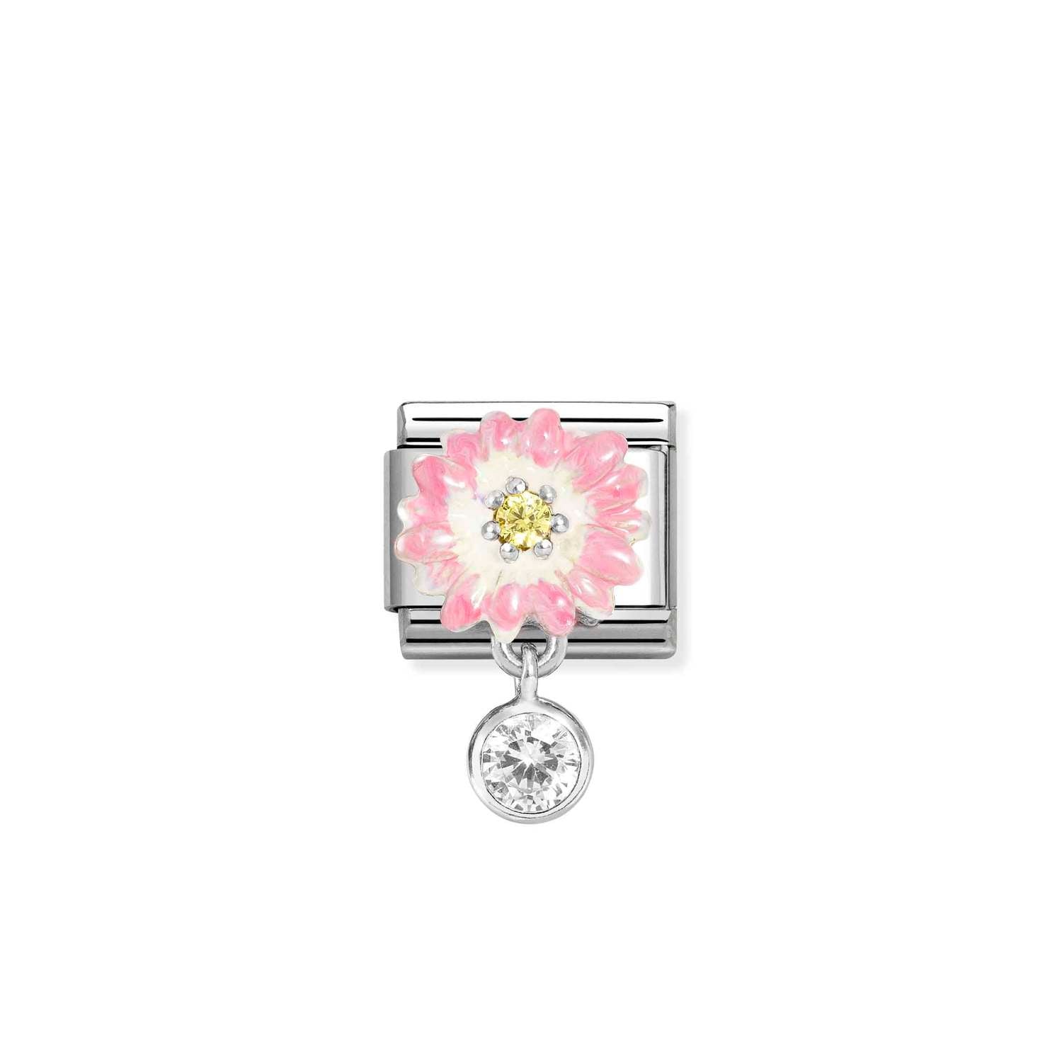 Nomination Classic CHARMS Silver and Cubic Zirconia Pink daisy with roundel Charm