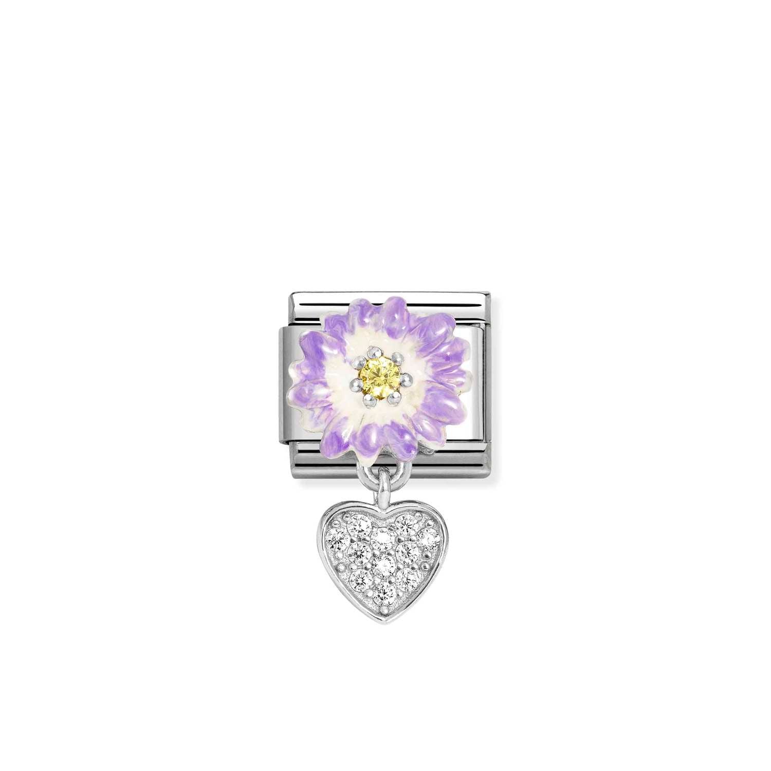Nomination Classic CHARMS Silver and Cubic Zirconia Lilac daisy with heart Charm