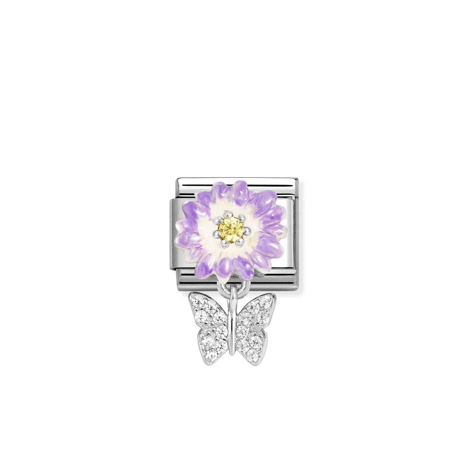 Nomination Classic CHARMS Silver and Cubic Zirconia Lilac daisy with butterfly Charm