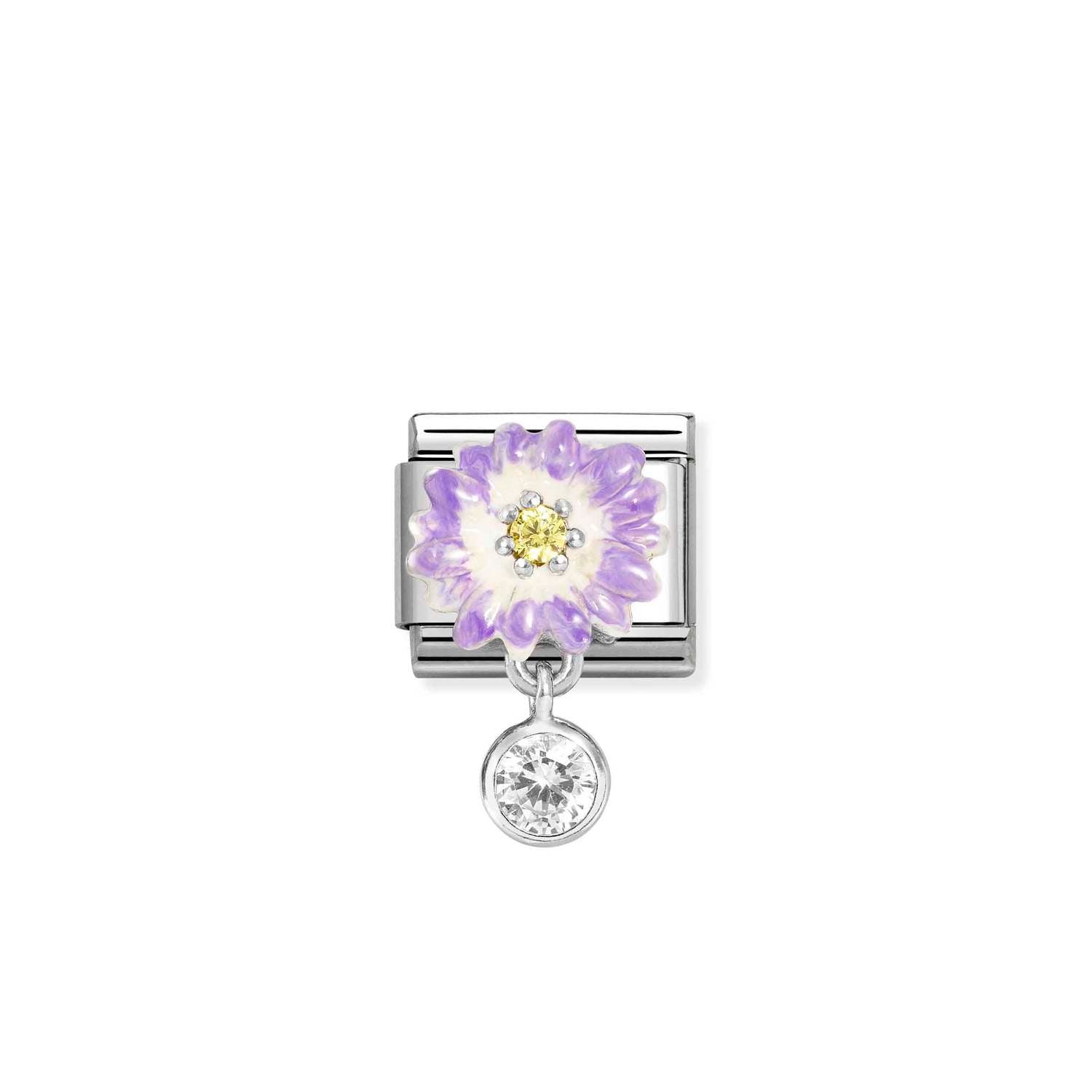 Nomination Classic CHARMS Silver and Cubic Zirconia Lilac daisy with roundel Charm