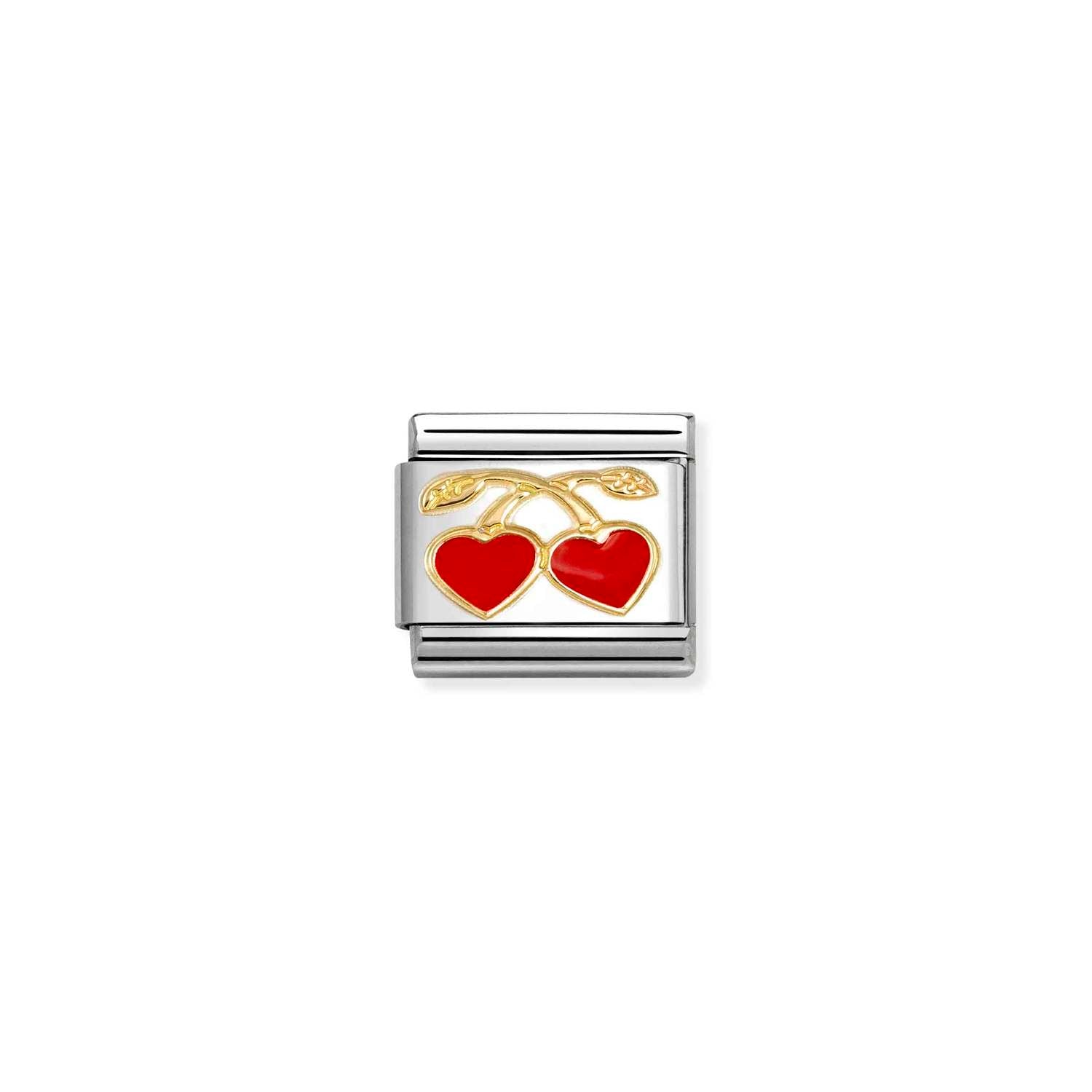 Nomination Classic LOVE in stainless steel with enamel and 18k gold RED hearts cherries