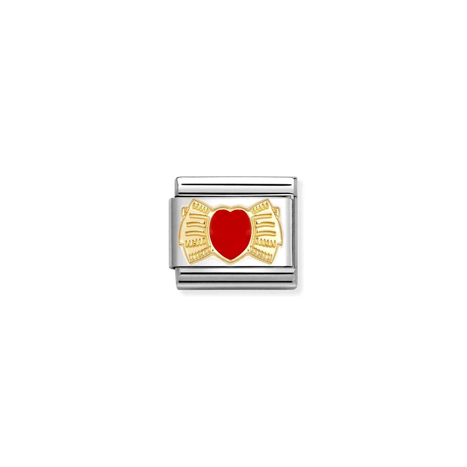 Nomination Classic LOVE in stainless steel with enamel and 18k gold Bow with RED heart