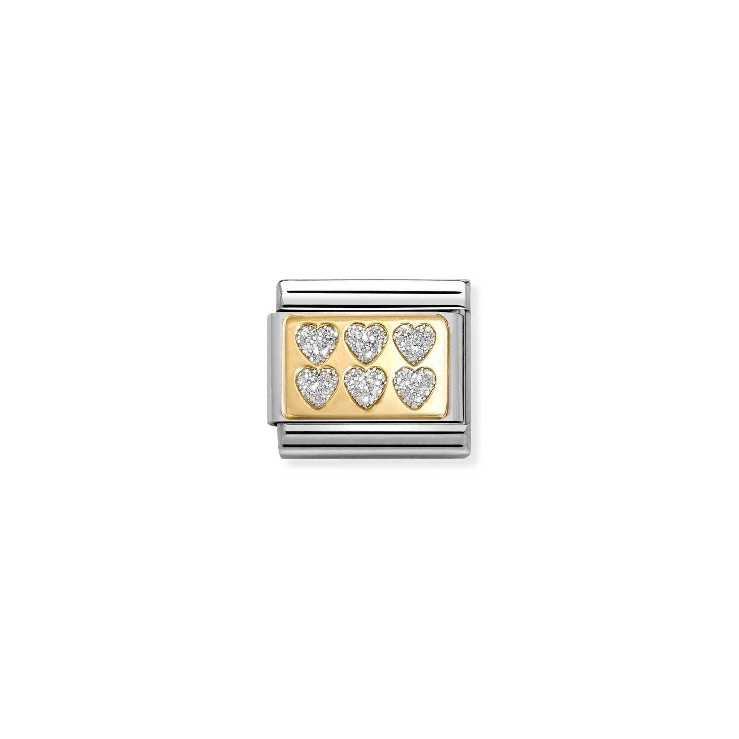 Nomination Classic GLITTER PLATES in steel, enamel and 18k gold SILVER hearts online