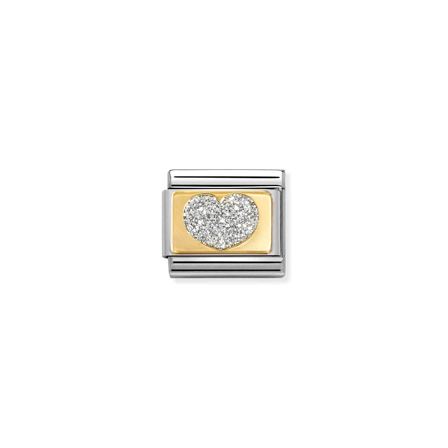 Nomination Classic GLITTER PLATES in steel, enamel and 18k gold SILVER heart