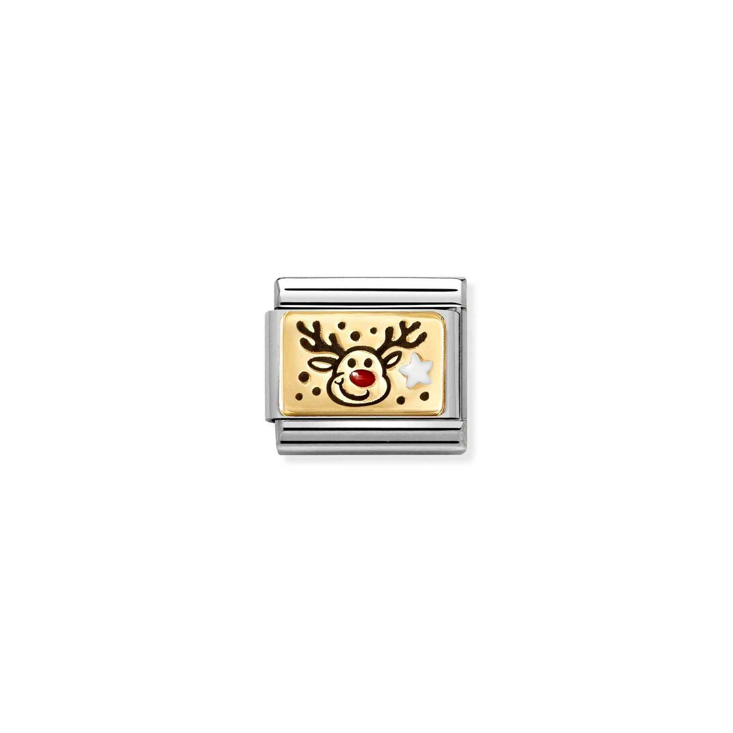Nomination Classic PLATES Gold Reindeer RED nose Charm