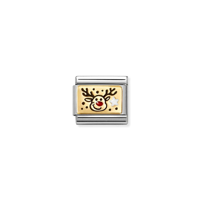 Nomination Classic PLATES Gold Reindeer RED nose Charm