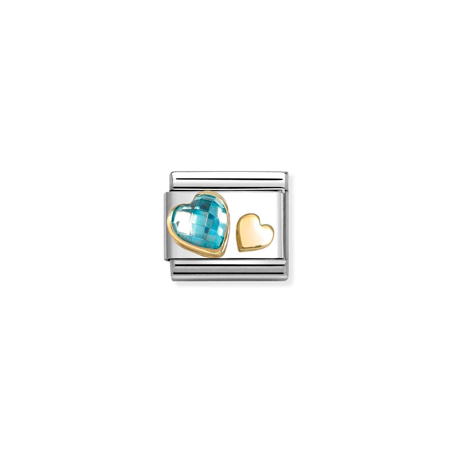 Nomination Classic CZ FACETED with Gold LIGHT BLUE HEART Charm