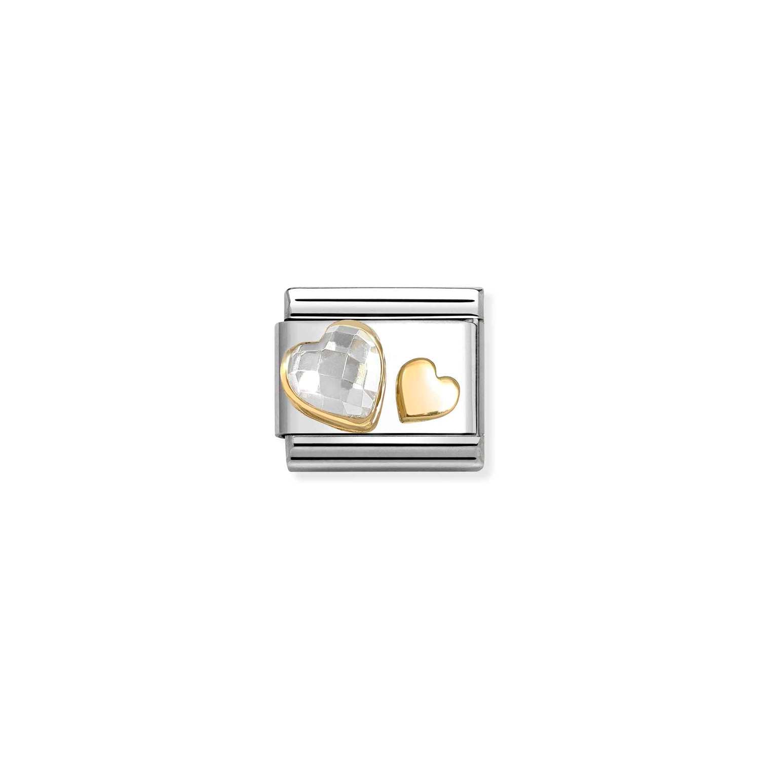 Nomination Classic CZ FACETED with Gold WHITE heart Charm