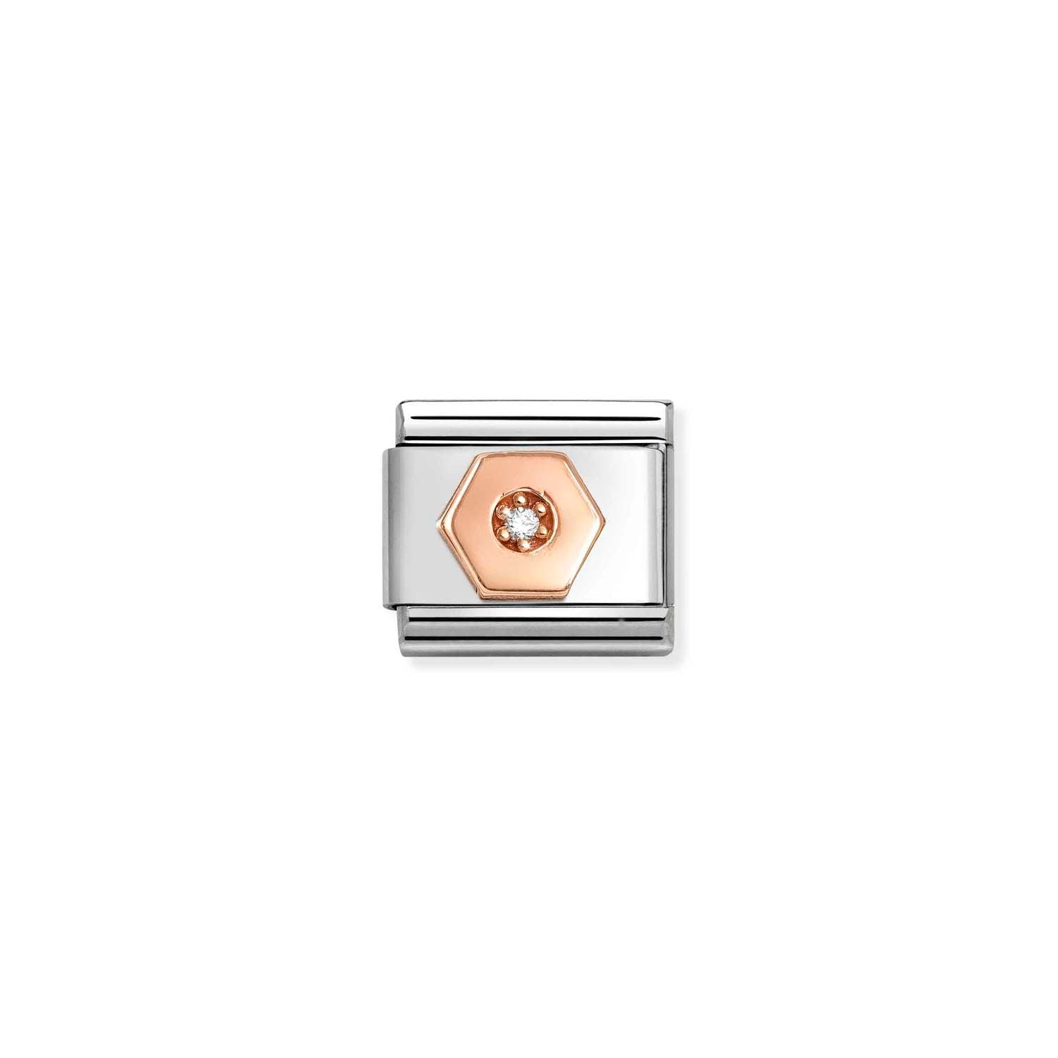 Nomination Classic 9ct Rose Gold and CZ WHITE hexagon Charm