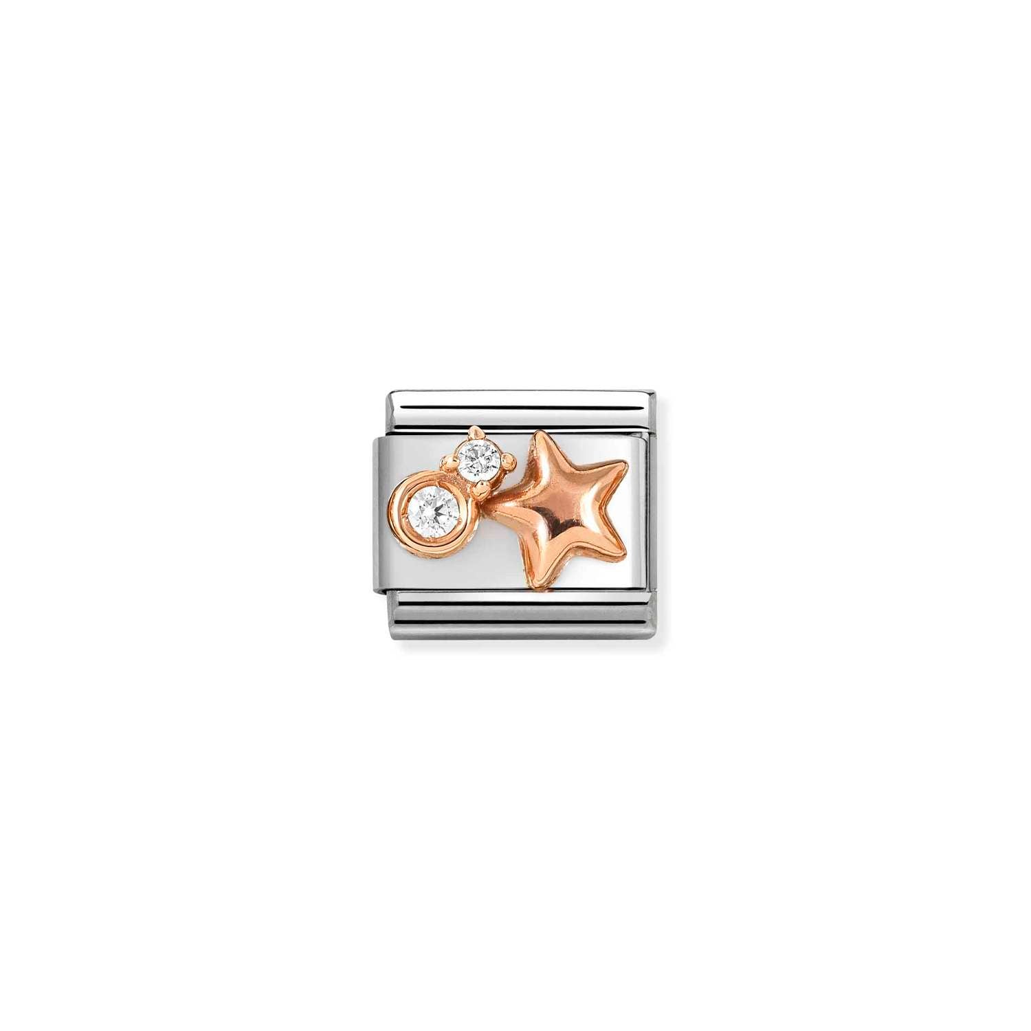 Nomination Classic 9ct Rose Gold and CZ WHITE rounded star Charm