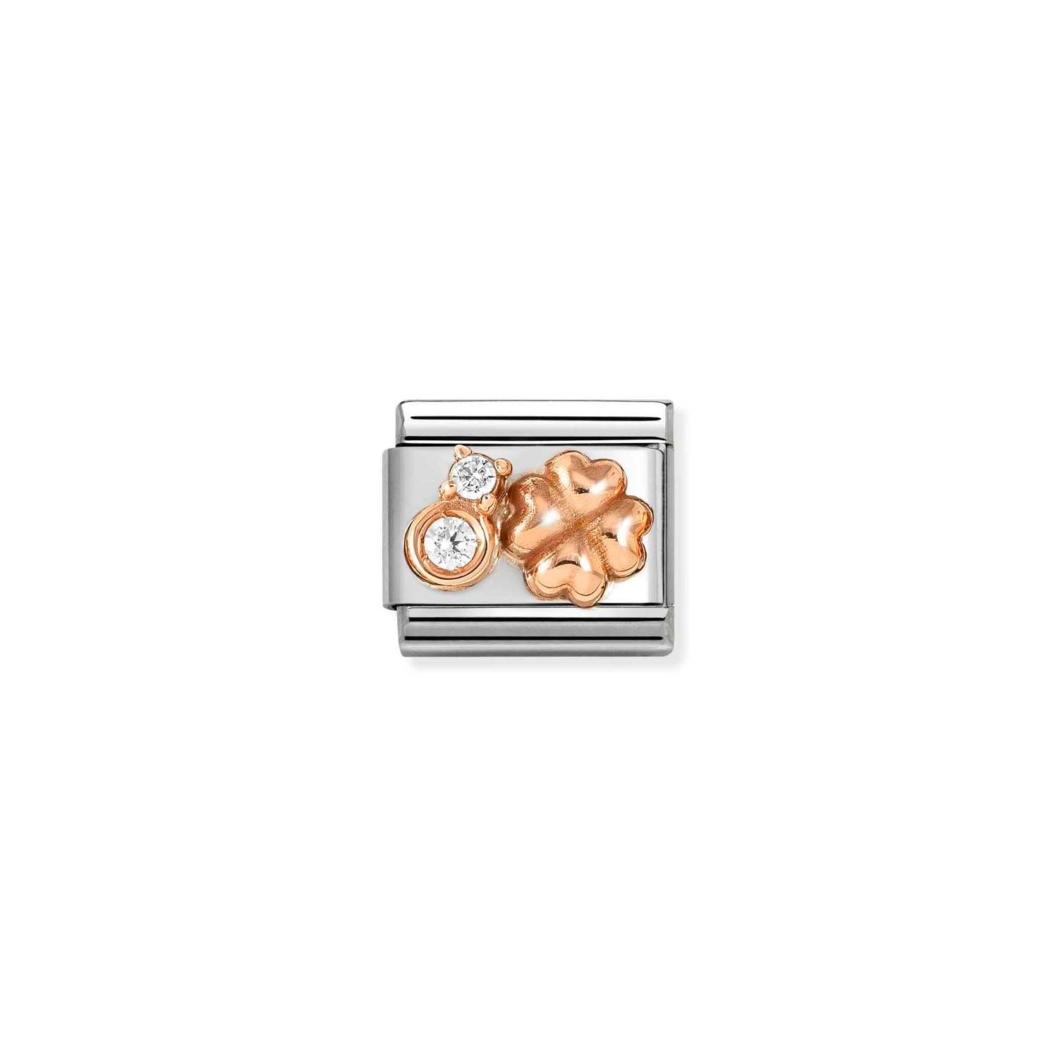 Nomination Classic 9ct Rose Gold and CZ WHITE rounded four-leaf clover Charm