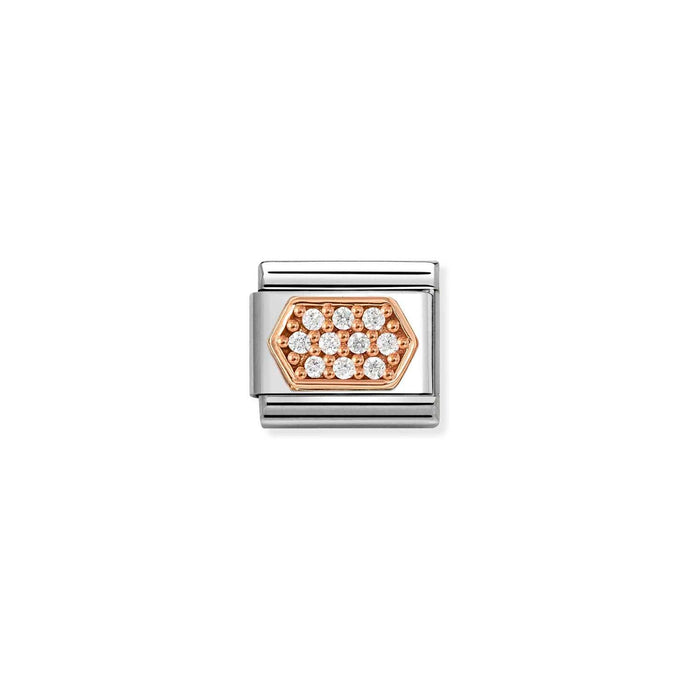 Nomination Classic PAVE VARIOUS 9ct Rose Gold and Cubic Zirconia WHITE hexagon Charm