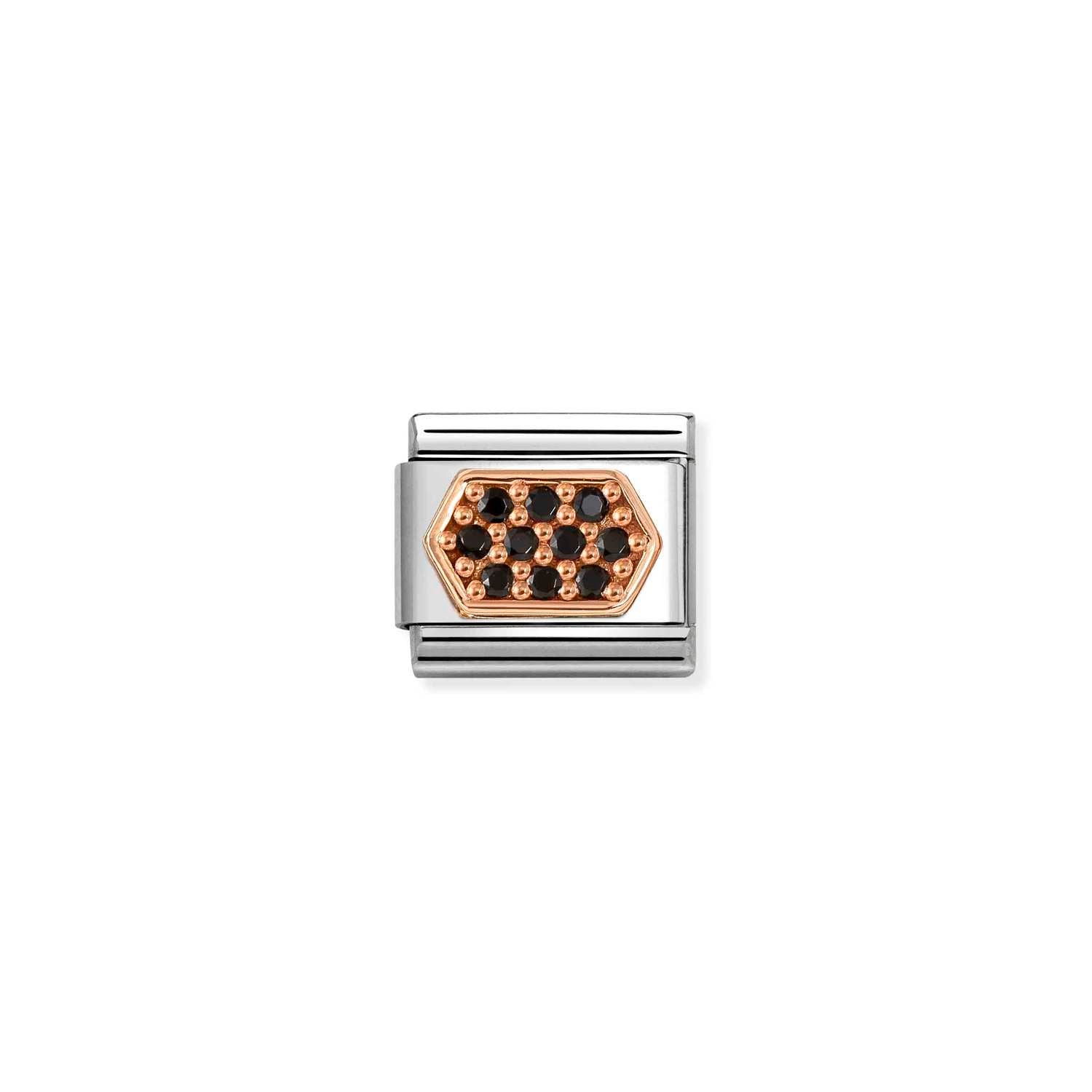 Nomination Classic PAVE VARIOUS 9ct Rose Gold and Cubic Zirconia BLACK hexagon Charm