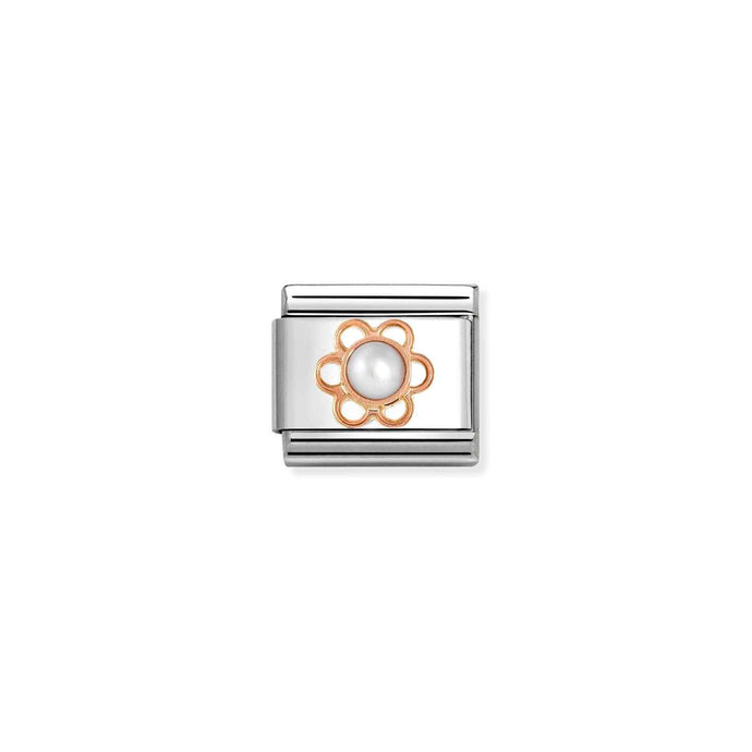 Nomination Classic SYMBOLS AND STONES 9ct Rose Gold Flower and WHITE PEARL Charm