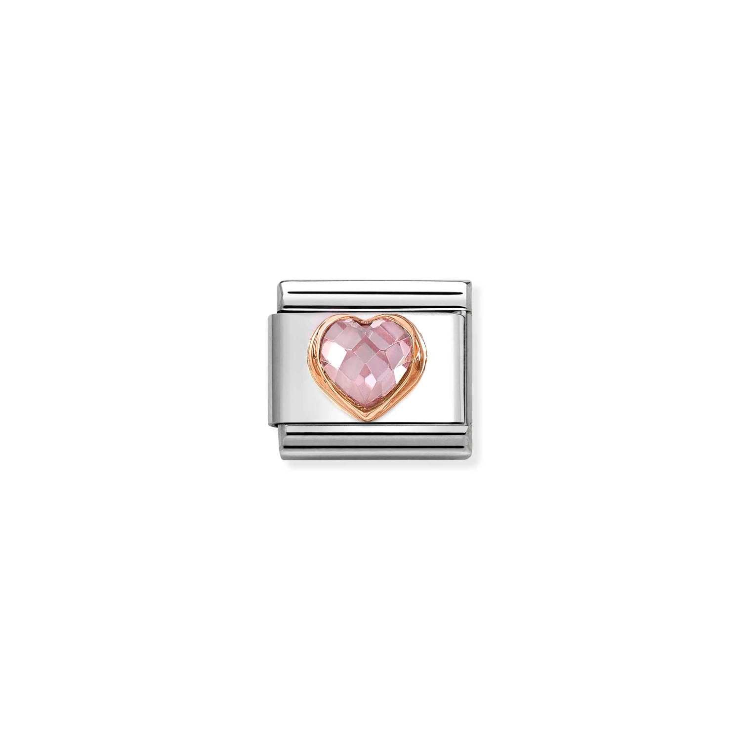Nomination Classic CZ HEART FACETED 9ct Rose Gold PINK Charm