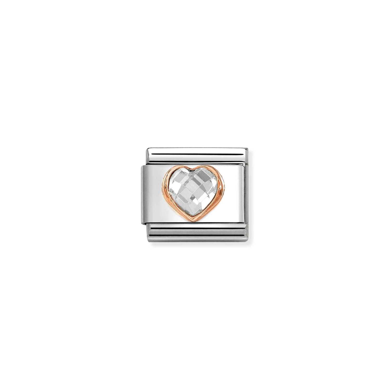 Nomination Classic CZ HEART FACETED 9ct Rose Gold White Charm