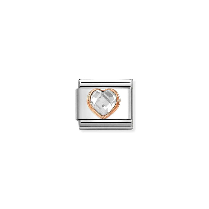 Nomination Classic CZ HEART FACETED 9ct Rose Gold White Charm