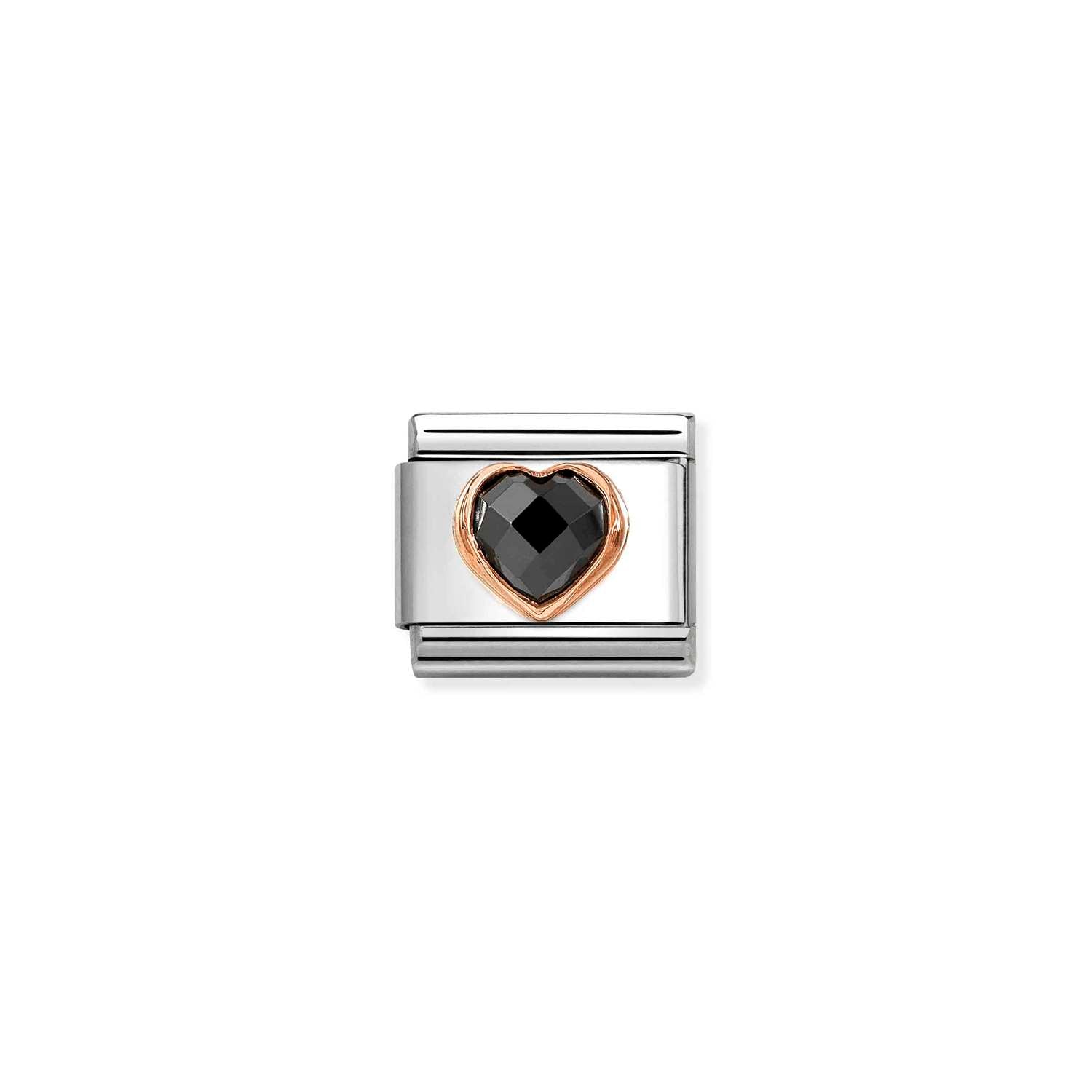 Nomination Classic CZ HEART FACETED 9ct Rose Gold Black Charm