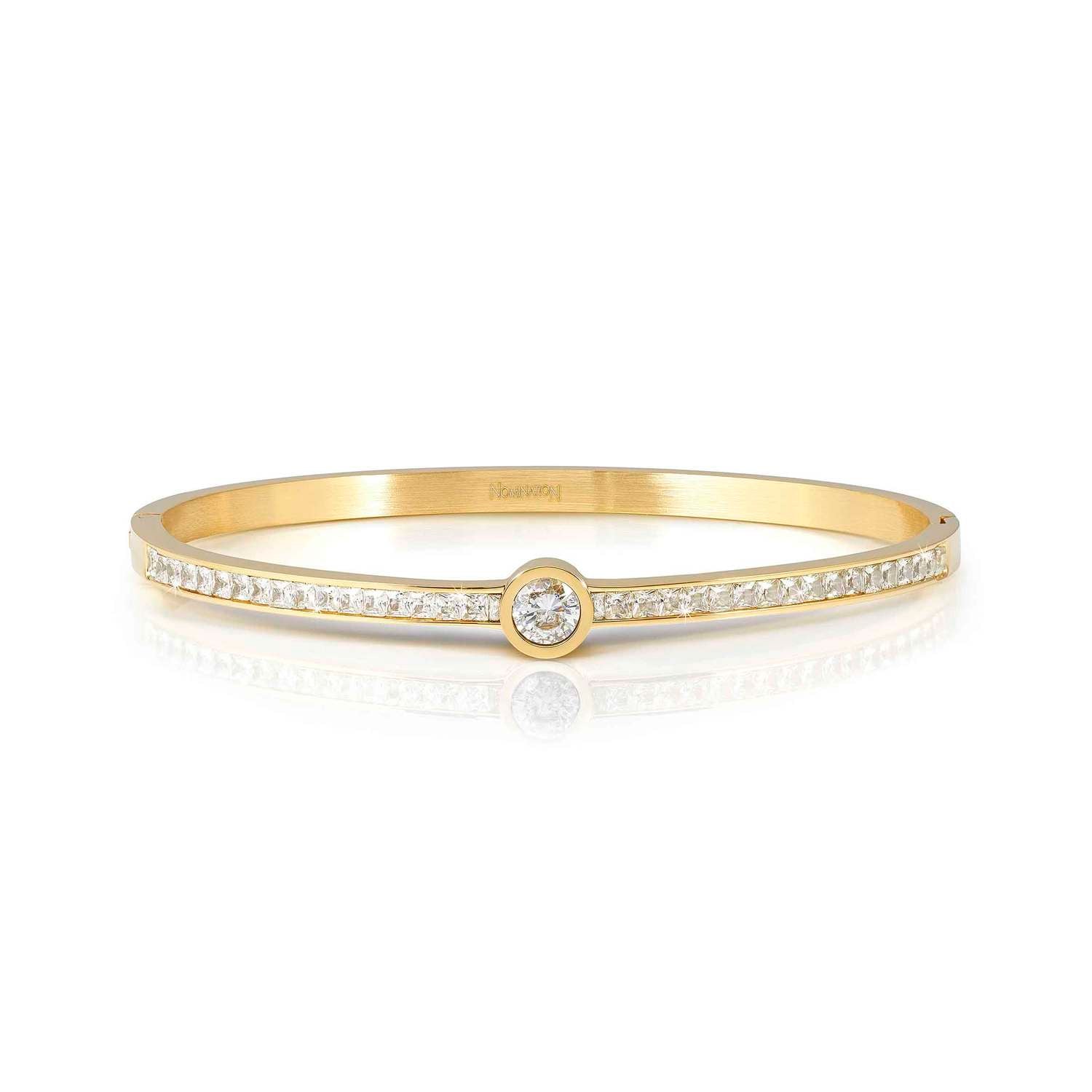 PRETTY BANGLES Gold Tone Bangle with White Central Pave CZ
