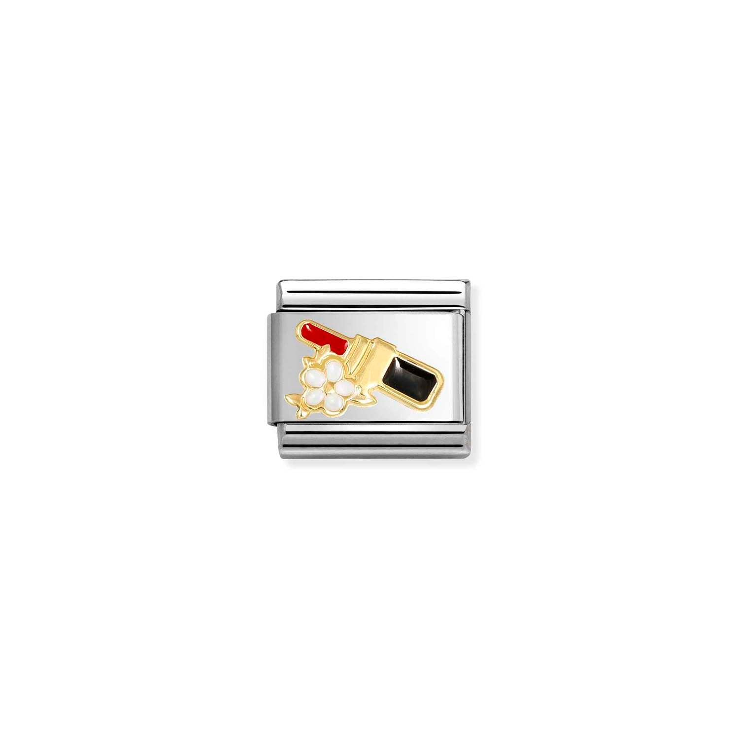 Nomination Classic SYMBOLS steel, enamel and 18k gold Lipstick RED with flower