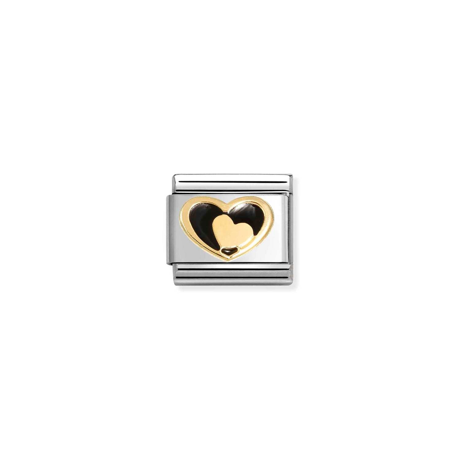 Nomination Classic 18ct Gold Heart in heart Black Charm