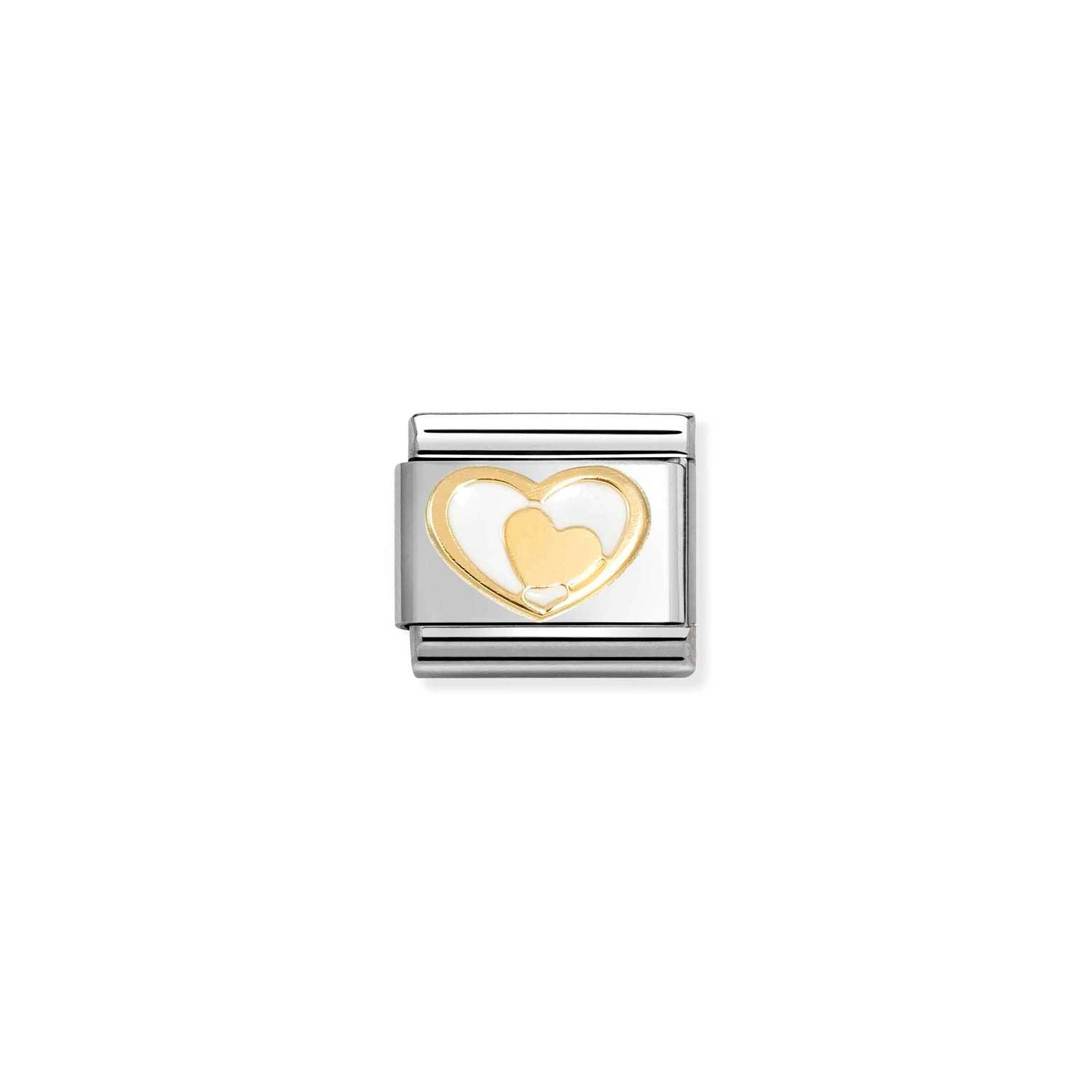 Nomination Classic LOVE 2 stainless steel, enamel and 18k gold Heart in heart WHITE