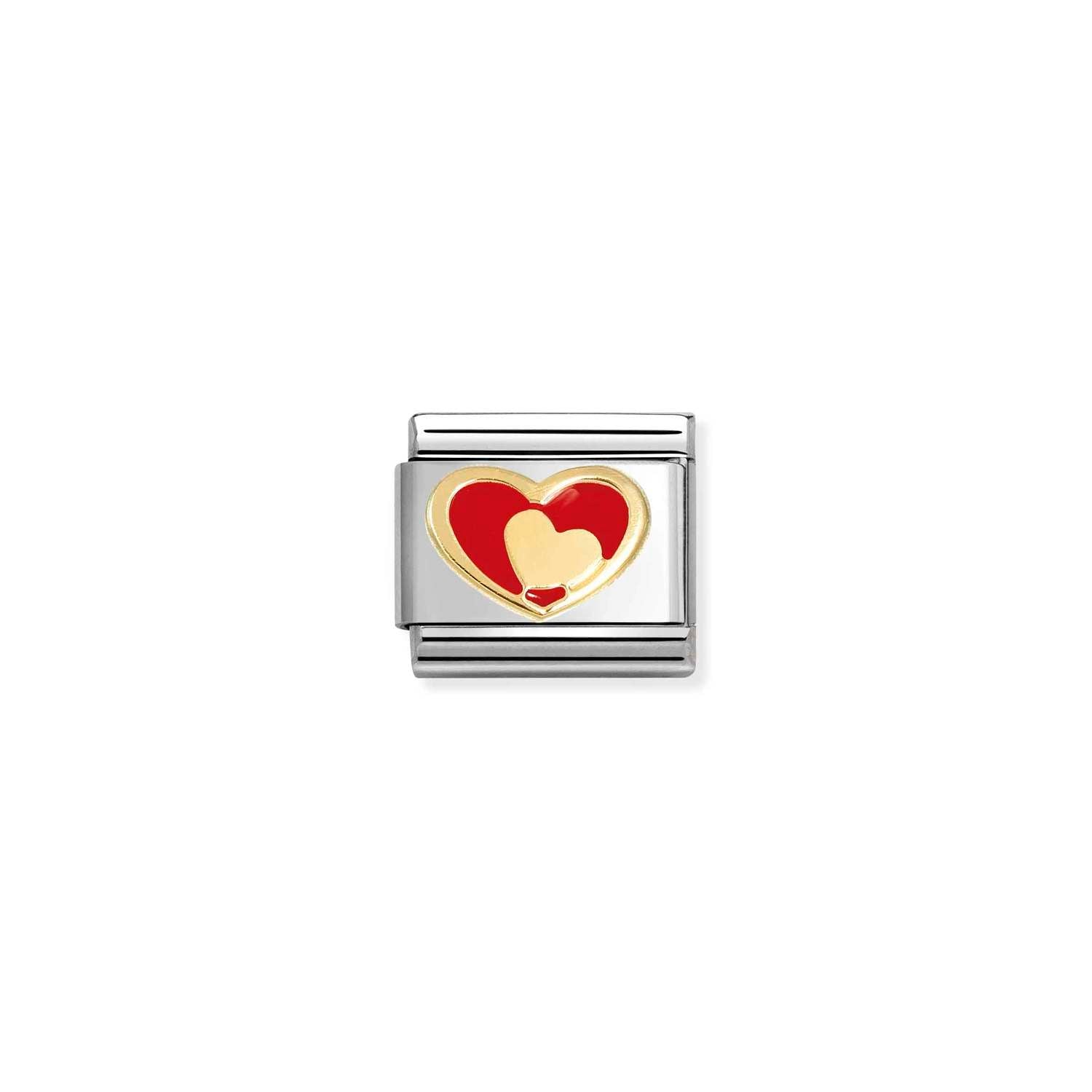 Nomination Classic 18ct Gold Heart in heart Red Charm
