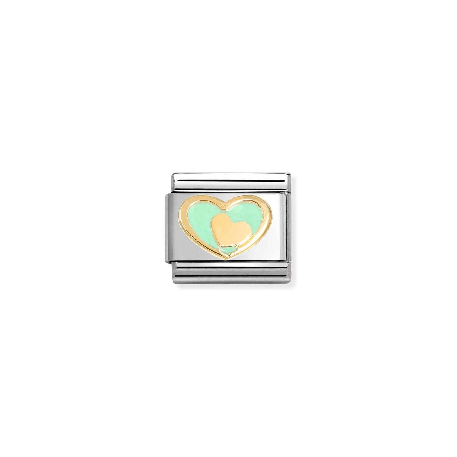 Nomination Classic 18ct Gold Heart in heart Pastel Green Charm