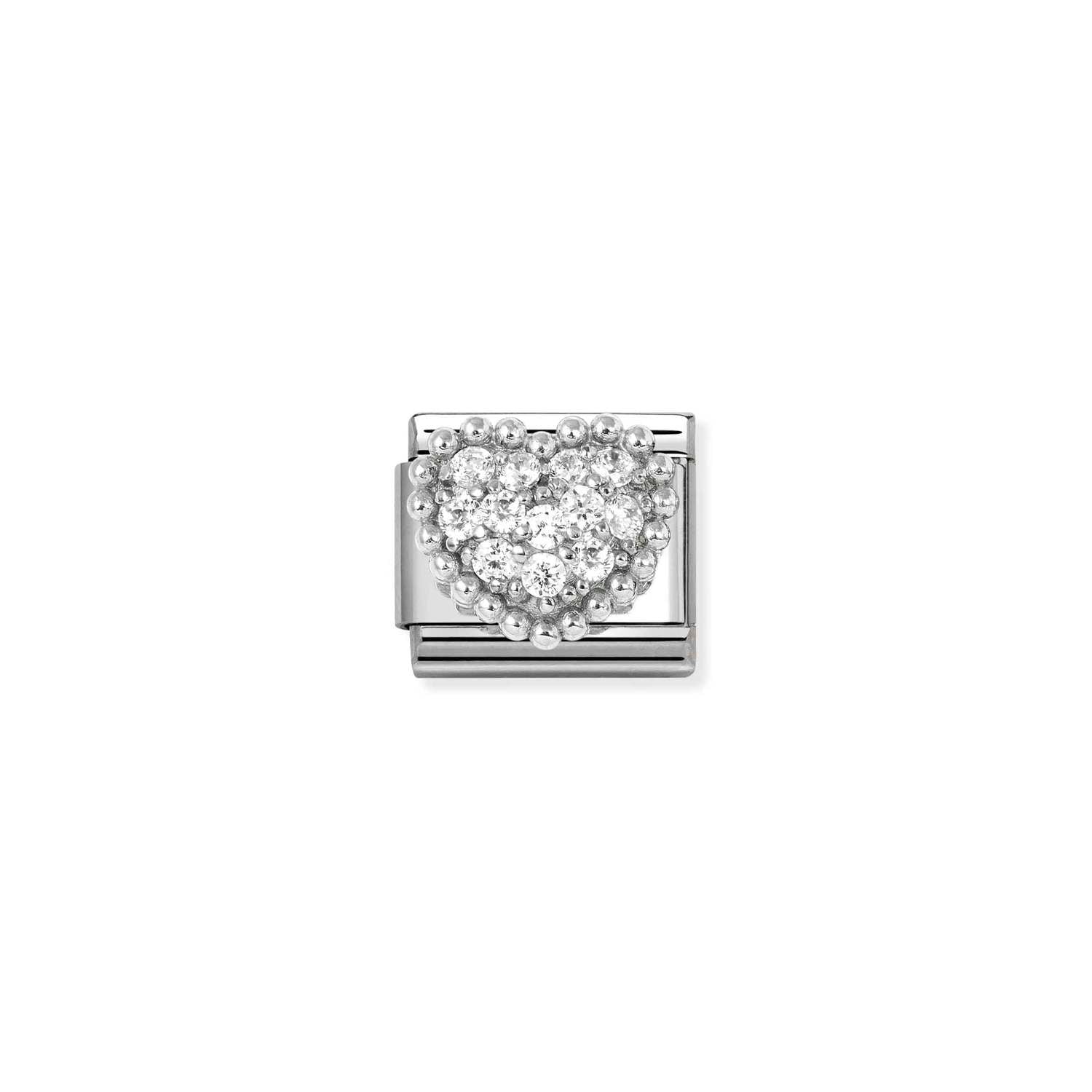 Nomination Classic Heart with White CZ with Dotted detail Charm