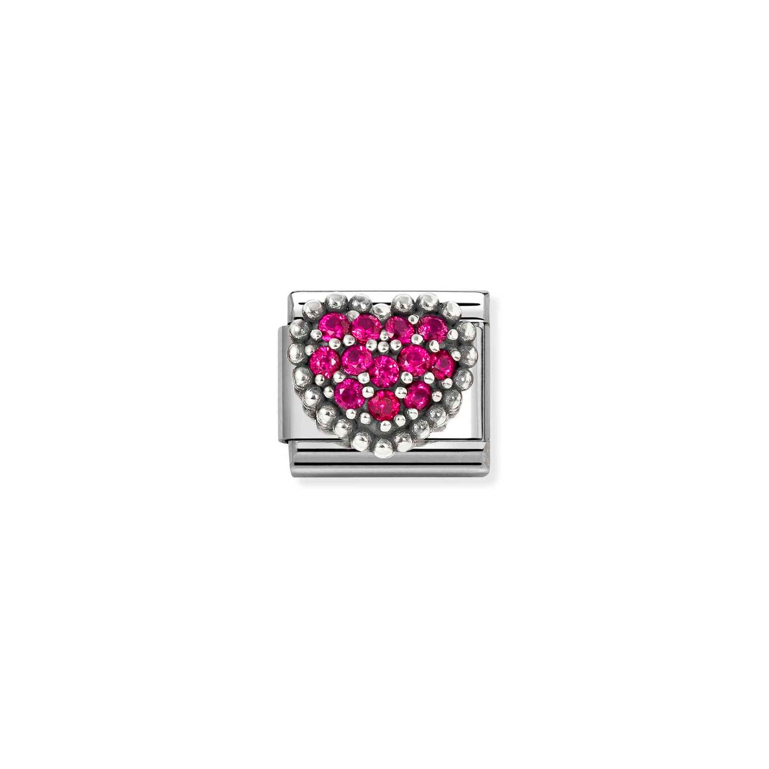 Nomination Classic Heart with Red CZ with Dotted detail Charm