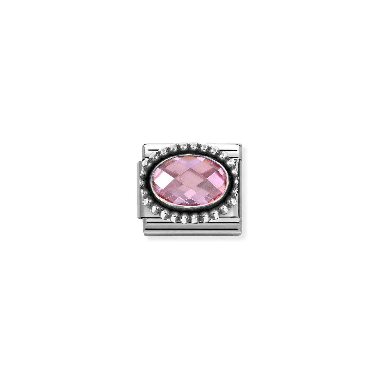 Nomination Classic Silver Oval Faceted Pink CZ in Beaded Rich Setting Charm
