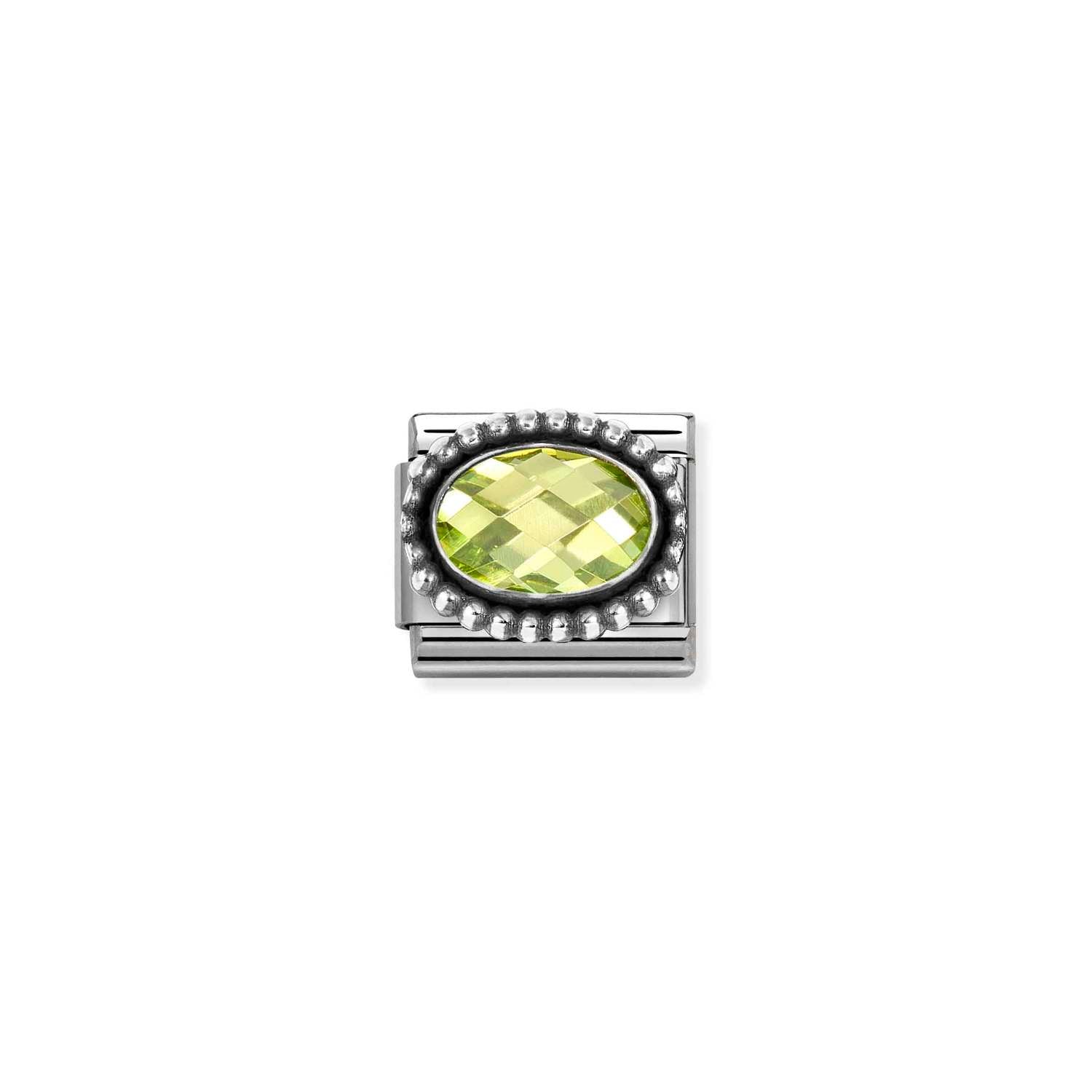 Nomination Classic Silver Oval Faceted Green CZ in Beaded Rich Setting Charm