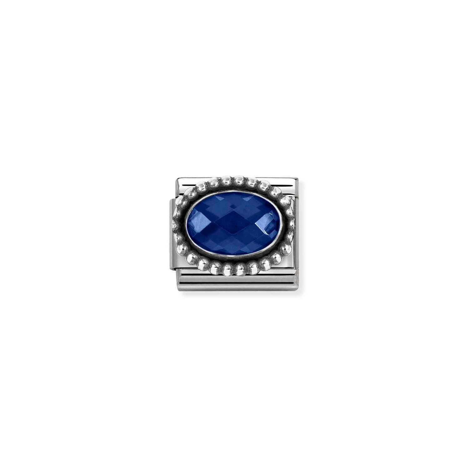 Nomination Classic Silver Oval Faceted Blue CZ in Beaded Rich Setting Charm