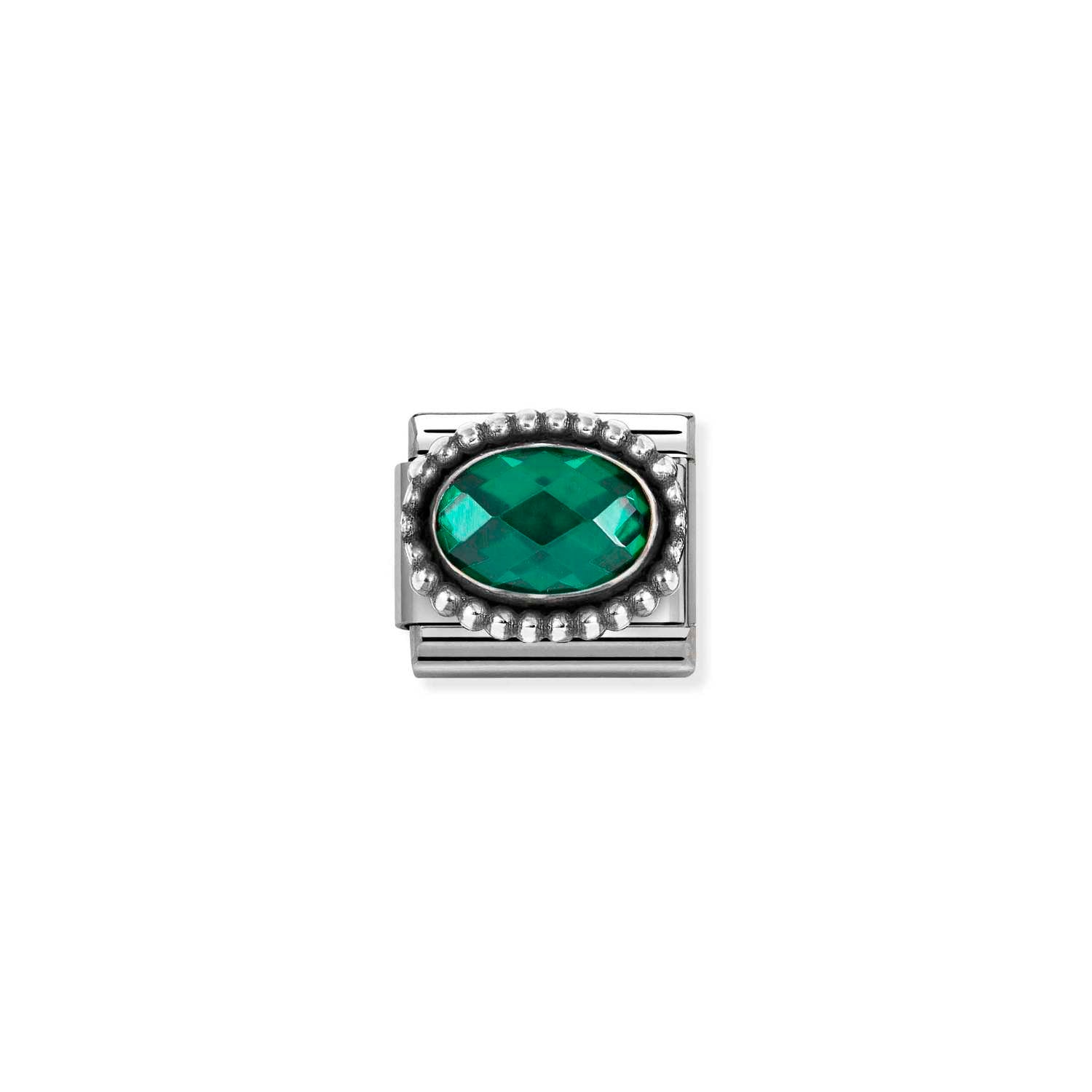 Nomination FACETED CZ, steel with OXIDIZED OVAL BEADED RICH SETTING 925 silver EMERALD GREEN
