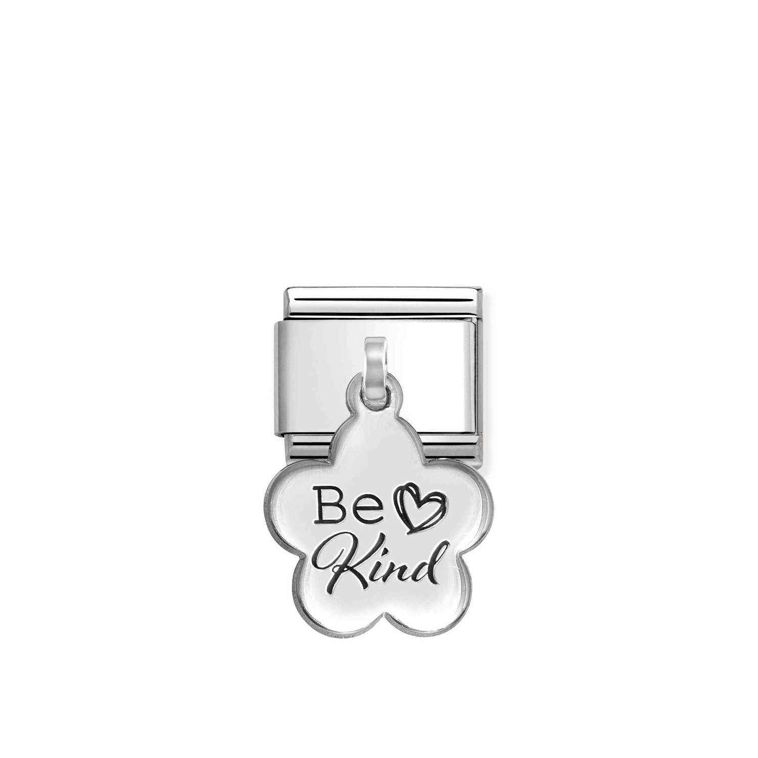 Nomination Classic ENGRAVED CHARMS (IC) in steel and 925 sterling silver BE KIND flower