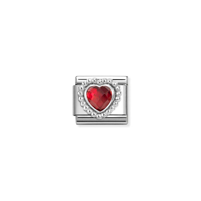 Nomination Classic Silver Dots Rich Faceted Red Heart Charm