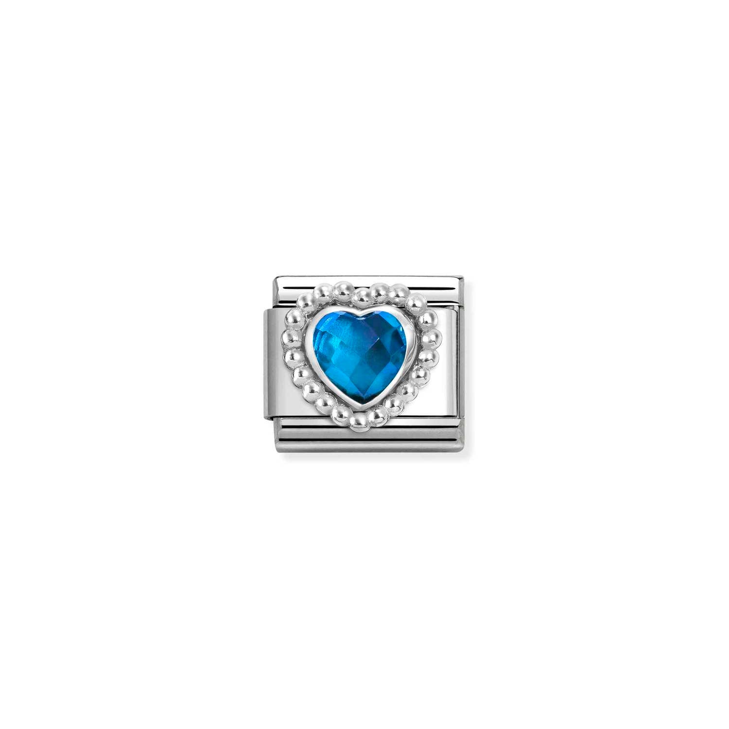 Nomination Classic Silver Dots Rich Faceted Blue Heart Charm