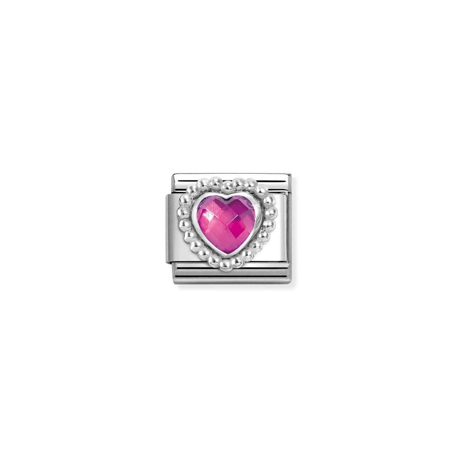 Nomination Classic Silver Dots Rich Faceted Fuchsia Heart Charm