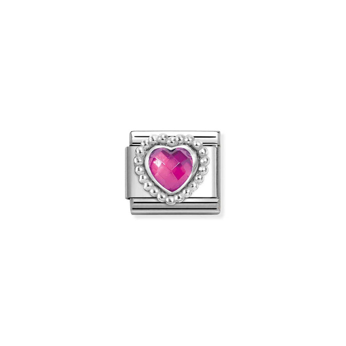 Nomination Classic Silver Dots Rich Faceted Fuchsia Heart Charm