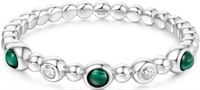 SILVER BEZEL MALACHITE BEADED RING