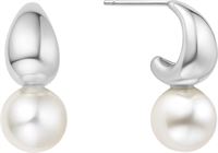 SILVER PEARL DOME HOOP EARRINGS