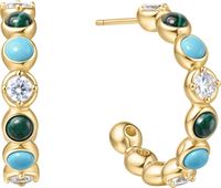 GOLD MALACHITE AND TURQUOISE LARGE HOOPS