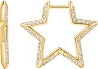 GOLD MEDIUM STAR PAVE HOOP EARRINGS